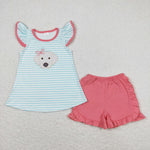 GSSO0555 Embroidery Dog Pink Girls Shorts Set