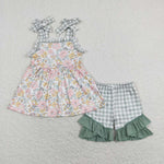 GSSO0565 Summer Flower Mint Girls Shorts Set