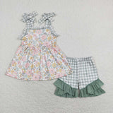 GSSO0565 Summer Flower Mint Girls Shorts Set