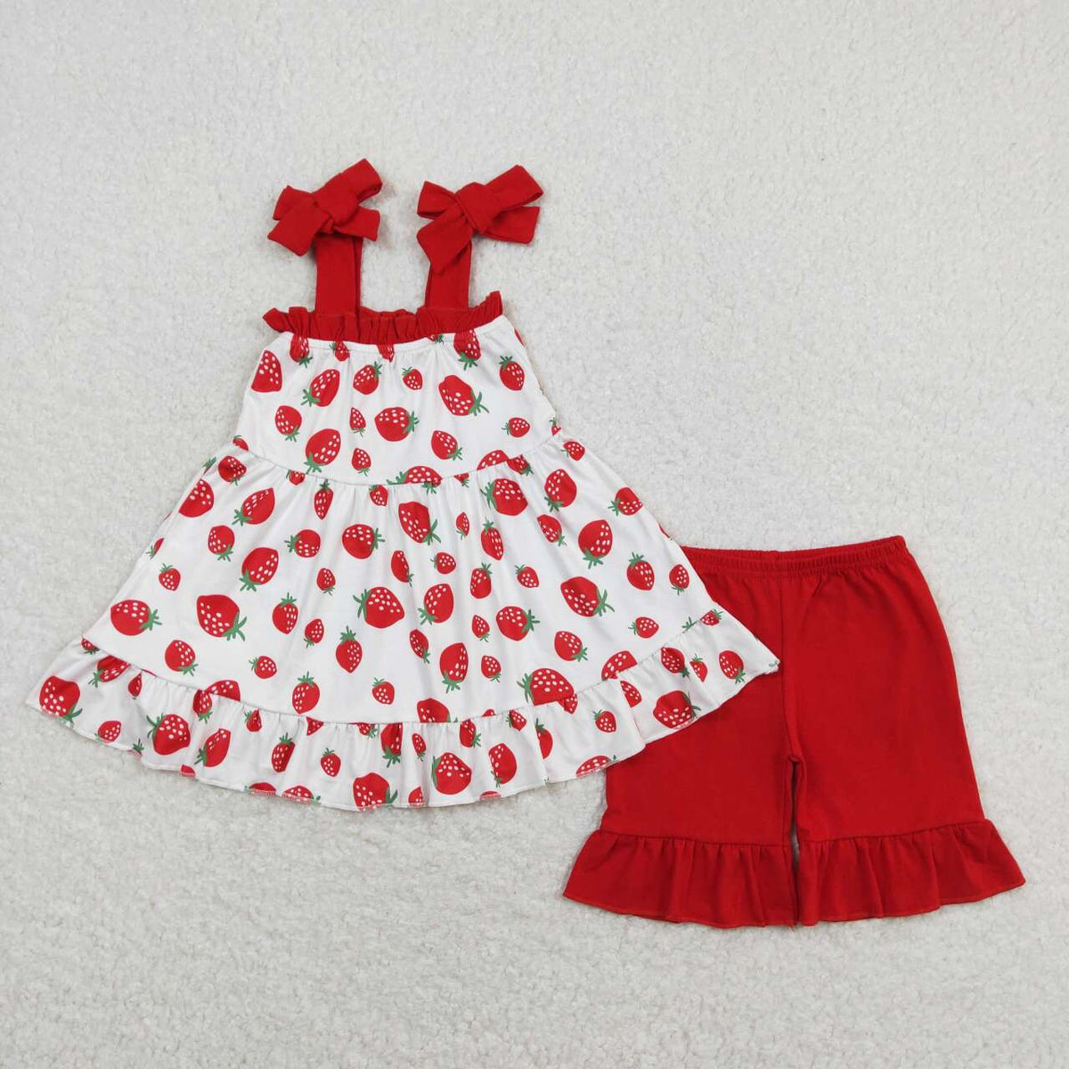 Red Short Set GSSO0567 Summer Strawberry Red Girls Shorts Set – Amy yu garments wholesale
