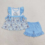 GSSO0577 Cartoon Big Sister Blue Girls Shorts Set