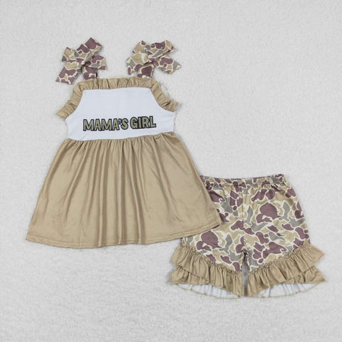 GSSO0593 Embroidery MAMA'S Girl Camo Girls Shorts Set
