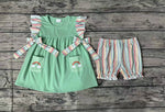 GSSO0596 Rainbow Stripe Mint Girls Shorts Set