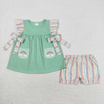 GSSO0596 Rainbow Stripe Mint Girls Shorts Set