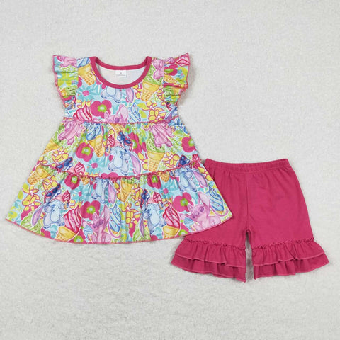 GSSO0608 Summer Cartoon Ice cream Girls Shorts Set