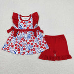 GSSO0609 Flower Red Girls Shorts Set