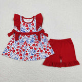 GSSO0609 Flower Red Girls Shorts Set