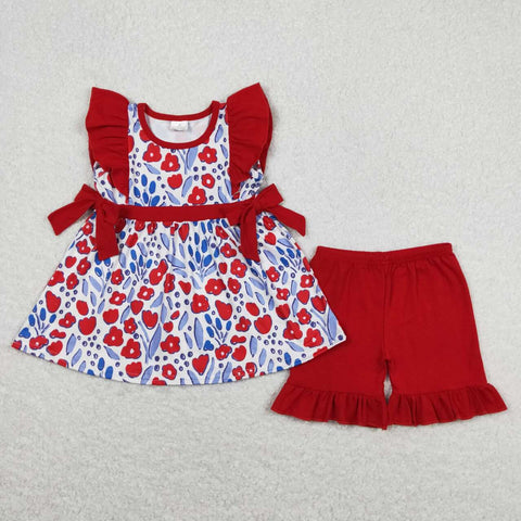 GSSO0609 Flower Red Girls Shorts Set