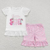 GSSO0621 Little Sister Pink Plaid Girls Shorts Set