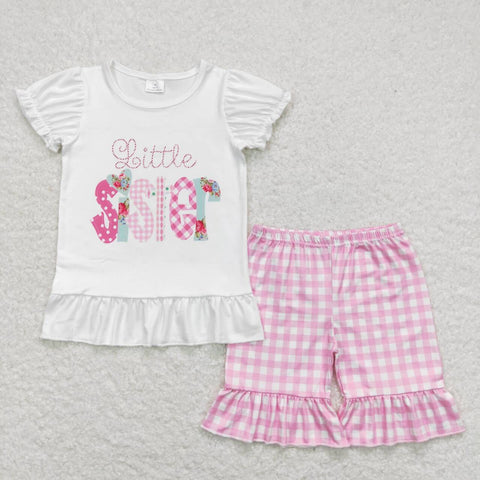 GSSO0621 Little Sister Pink Plaid Girls Shorts Set