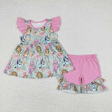 GSSO0624 Flower Cartoon Girls Shorts Set