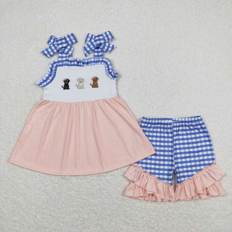 GSSO0630 Embroidery Dog Cute Girls Shorts Set