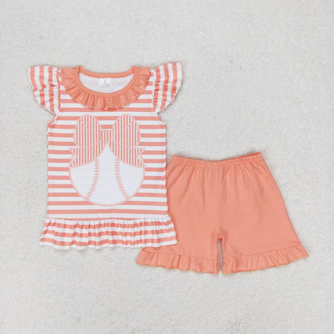 GSSO0633 Baseball Stripe Cute Girls Shorts Set