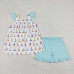 GSSO0645 Sailboat Sky Blue Girls Shorts Set