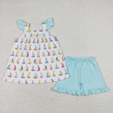GSSO0645 Sailboat Sky Blue Girls Shorts Set