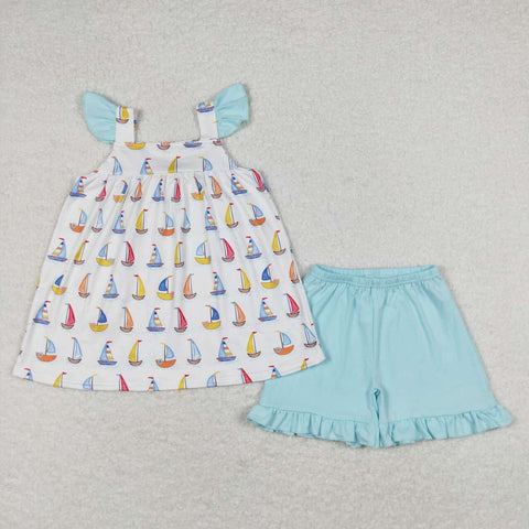 GSSO0645 Sailboat Sky Blue Girls Shorts Set