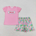 GSSO0658 Embroidery I love Daddy Pink Flower Girls 2 pcs Set