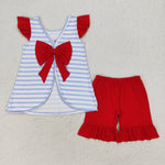 GSSO0663 Embroidery USA Flag Dog Girls 2 pcs Set