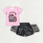 GSSO0666 Like a truck Black Leather Shorts Tassel Girl's Set