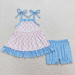 GSSO0668 Coquette Bows Pink Blue Girls Shorts Set