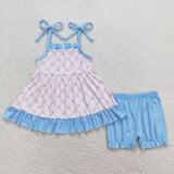 GSSO0668 Coquette Bows Pink Blue Girls Shorts Set
