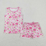 GSSO0673 Pink Flower Rose Girls Shorts Set