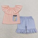 GSSO0682 Embroidery Bees Blue Girls Shorts Set