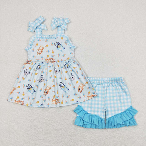 GSSO0683 Dog Blue Girls Shorts Set