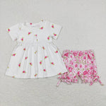 GSSO0684 Flower pink Girls Shorts Set