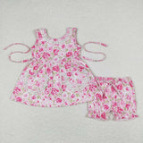 GSSO0685 Flower Rose pink Girls Shorts Set