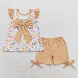 GSSO0696 Embroidery I Love MOM Flower Girls Shorts Set