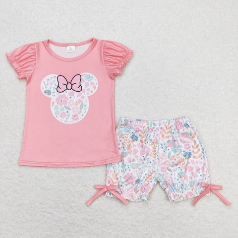 GSSO0699 Flower Pink Shorts Set