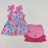 GSSO0700 Flower Pink Shorts Girl Set