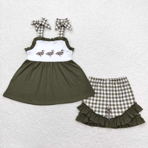 GSSO0716 Duck Green Plaid Shorts Girl Set