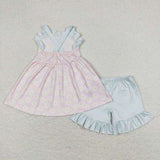 GSSO0724 Daisy Pink Plaid Shorts Girl Set