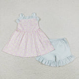 GSSO0724 Daisy Pink Plaid Shorts Girl Set