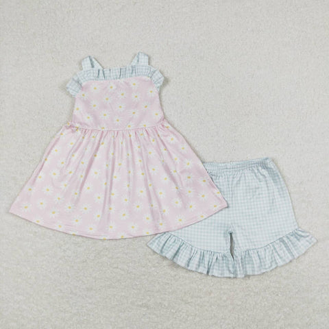 GSSO0724 Daisy Pink Plaid Shorts Girl Set
