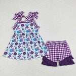 GSSO0727 Seastar Shellfish Purple Plaid Shorts Girl Set