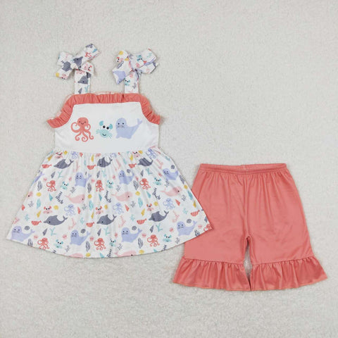 GSSO0729 Ocean Sea Creature Shorts Girl Set