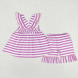 GSSO0734 Embroidery Popsicle Purple Stripe Shorts Girl Set
