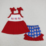 GSSO0736 USA Flag Red Baseball Shorts Girl Set