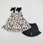 GSSO0738 Leopard Black Shorts Girl Set