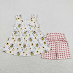 GSSO0743 Bee Flower Plaid Shorts Girl Set