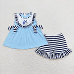 GSSO0751 Cartoon Dog Blue Shorts Girl Set