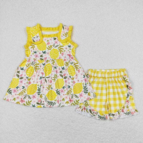 GSSO0752 Lemon Flower Yellow Shorts Girl Set