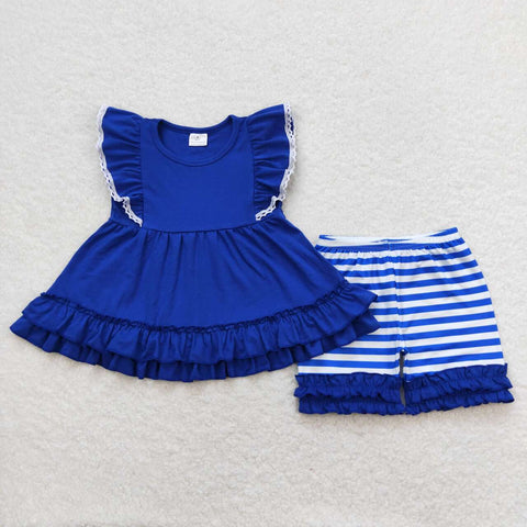 GSSO0762 Blue Stripe Shorts Girl Set