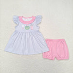 GSSO0767 Embroidery Golf Blue Stripe Shorts Girl Set