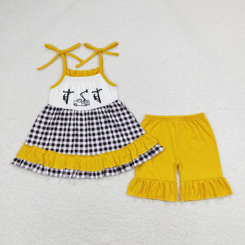 GSSO0771 Summer Ruffles Lineman Girls Shorts Set