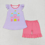 GSSO0775 Castle Purple Stripe Girls Shorts Set