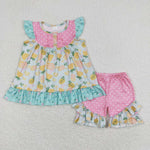 GSSO0782 Lemon Pink Dots Girls Shorts Set